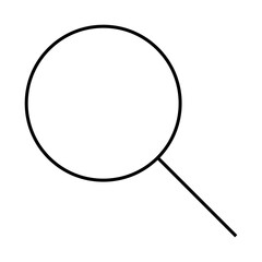 A minimalistic black outline of a magnifying glass with a circular lens and short handle. Ideal for search, exploration, investigation, discovery, and analysis themes. Simple line art style