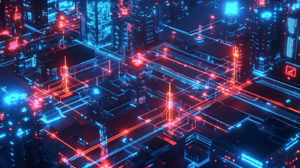 Obraz premium A smart grid controlled by AI optimizing energy distribution in a city. 