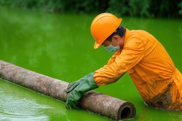 Water treatment engineer working on constructed wetlands for natural wastewater treatment, water treatment engineer, eco-friendly water treatment