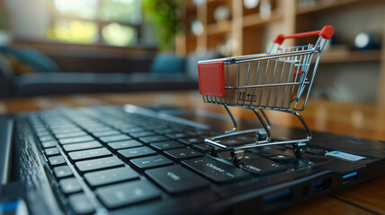 Small shopping cart standing on the keyboard