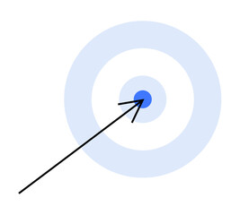 A simple graphic showing an arrow hitting the center of a circular target with concentric circles. Ideal for success, achievement, goal-setting, accuracy, business focus. Clean, minimalist, modern