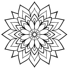 Intricate Mandala with Radiating Petals and Leaf Motifs - Detailed Linework Vector