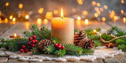 Festive holiday candle glowing for the first Advent celebration in cozy home decor