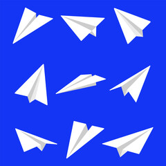 Fototapeta premium Handmade paper plane vector set in flat style isolated from background. Origami plane collection.