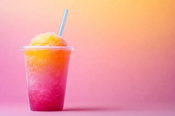 Vibrant Pink and Orange Frozen Slushie in a Plastic Cup, AI generated illustration