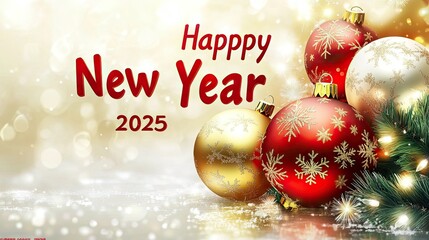 Bright background with a "Happy New Year 2025" greeting, offering a blank area for custom holiday messages and festive designs.