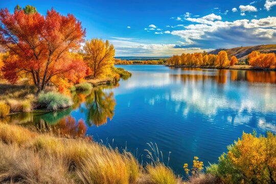 Scenic View of Boyd Lake State Park with Vibrant Autumn Foliage and Sparkling Blue Waters