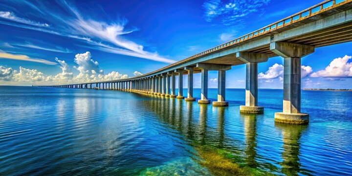 Scenic View of Dauphin Island Bridge Connecting Mainland to Island with Clear Blue Sky Above