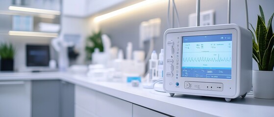 Medical Monitor with Heart Rate and Blood Pressure Readings in Hospital Room