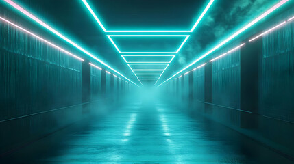 Fototapeta premium Futuristic Neon Corridor 3D Illustration