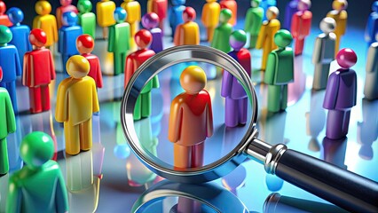Searching for the Right Talent: Magnifying Glass and Colorful Figures Representing Recruitment Process