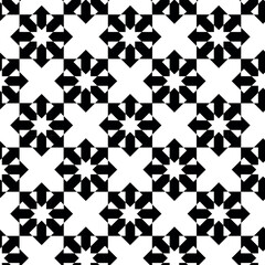 Abstract geometric pattern with crosses, stripes, lines. Seamless vector background. White and black ornament. Modern reticulated graphic design.