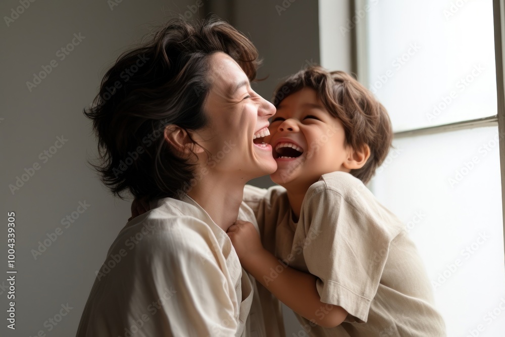 Poster Male and mother older laughing person female.