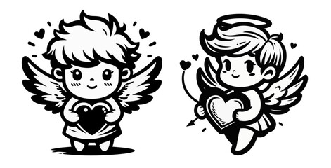 cute angel characters holding hearts in playful style