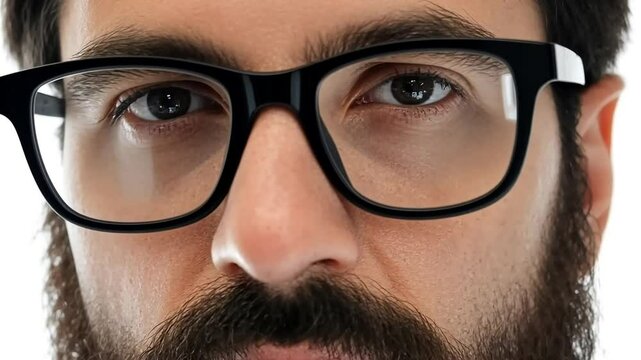Close up of a young man with a beard and glasses displaying a range of facial expressions against a clean white backdrop, emphasizing emotions and personality traits