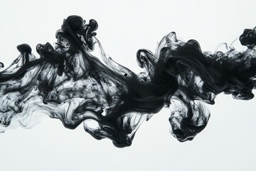 Abstract ink drop pattern with swirling black ink in water, creating dynamic organic shapes. High contrast design with bold, fluid motion.