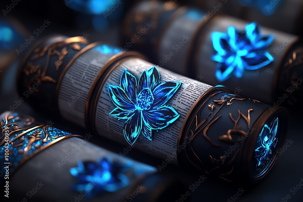 Poster A fantasy library filled with scrolls of yesterdayâ€™s news, where magical quills float and record the dayâ€™s events, glowing with ethereal light