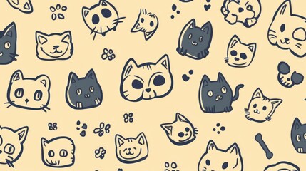 Cute Cats, Dogs, and Skulls Doodle Pattern Design for Creative Projects