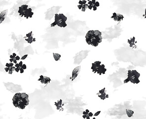Naklejka premium Seamless watercolor effect flowers pattern, floral illustration. Fabric texture design.