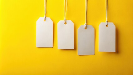 Minimalist price tags on yellow background with subtle shadows for design projects