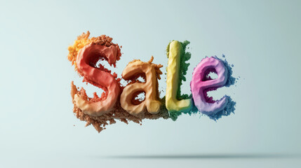 Naklejka premium Bright and colorful text spelling Sale creates eye catching visual effect, perfect for promotions and advertisements. vibrant hues evoke excitement and attract attention