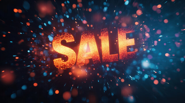 vibrant explosion of colorful particles surrounds bold SALE text, creating energetic and eye catching visual perfect for promotions