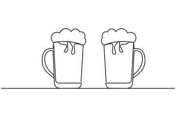 Cheers beer glasses continuous line drawing of isolate outline simple new years vector icon