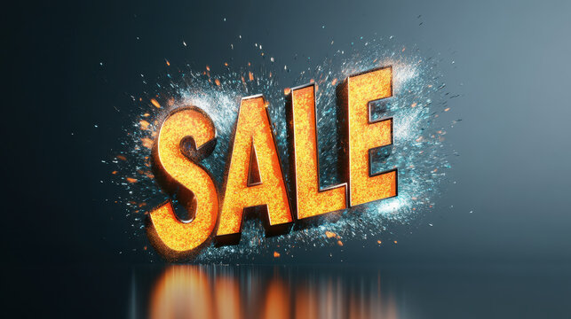 SALE text in bright colors bursts with energy, surrounded by explosion of glowing particles, creating vibrant and eye catching promotional image