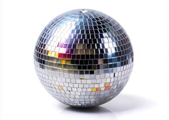 Shiny Silver Disco Ball Isolated on White Background for Party and Dance Floor Decorations
