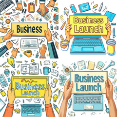 Hands Holding Business Launch Sign in Vibrant Colors