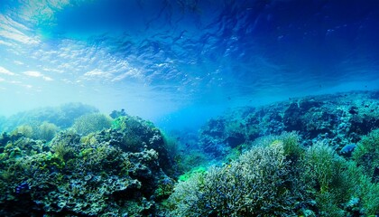 Naklejka premium 美しいサンゴ礁が広がる透き通った海