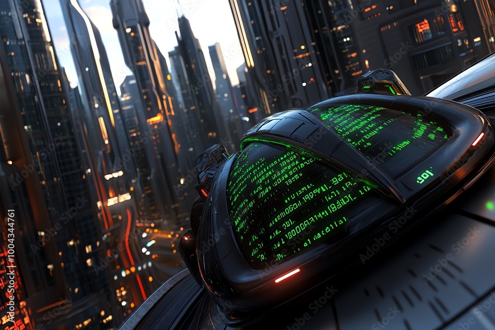 Poster A futuristic cityscape with encrypted digital data streams, representing anonymous communication in a high-tech, advanced society