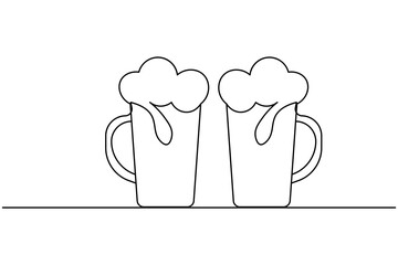 Cheers beer glasses continuous line drawing of isolate outline simple new years vector icon