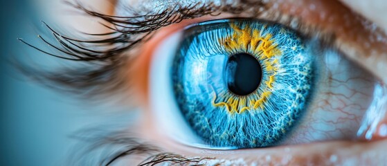 Detailed close up of a bright blue eye