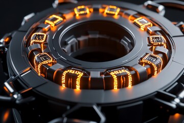 A futuristic communication hub with glowing encrypted data flows, representing secure and anonymous exchanges in a high-tech world