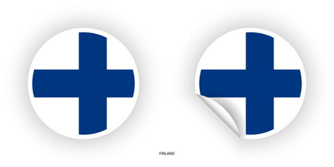 Obraz premium Finland sticker flag icon set in different shape (circle and circular with peel off at the corner) on white background. 
