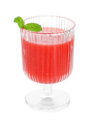 Tasty watermelon drink in glass and mint isolated on white