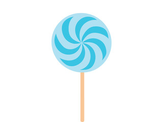 Blue Spiral Lollipop on a stick Isolated on White Background. Concept of Sweet Candy, Spiral Design, Confectionery Illustration. Print, Icon, Design Element