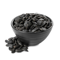 Sunflower seeds in bowl isolated on white
