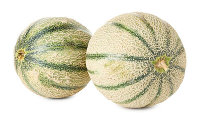 Two whole Cantaloupe melons isolated on white