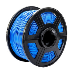 Fototapeta premium Metal Portable Pre-Terminated TPU Fiber Optic Cable Drum Reel on White Background 