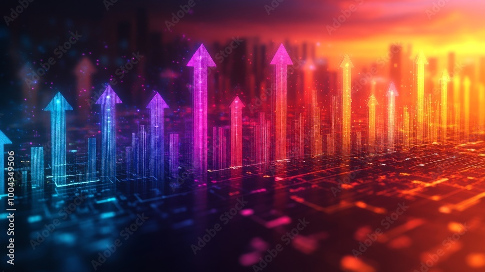 Poster financial data and graphs multiple arrows in different colors