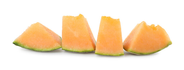 Pieces of Cantaloupe melon isolated on white