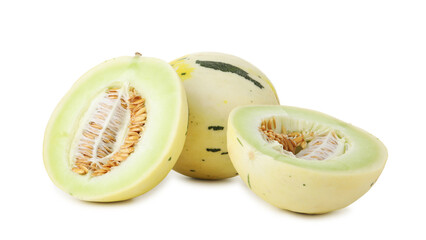 Fresh ripe honeydew melons isolated on white