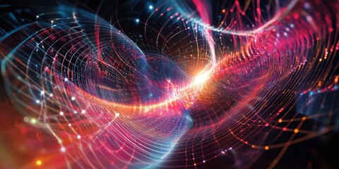 Obraz premium Digital signal processing in telecommunications, illustrating the processes of data encoding, transmission, and error correction.