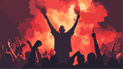 Vector illustration of a football fan with a smoke bomb in his hands. Football fan. Ultras. Revolution. Riot. Protest.