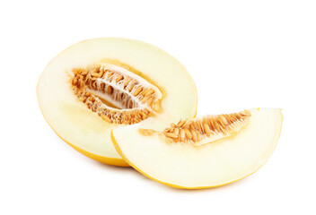Pieces of ripe melon isolated on white