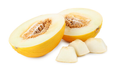 Pieces of fresh melon isolated on white
