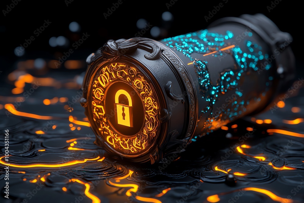 Aufkleber a glowing magical lock protecting encrypted scrolls, symbolizing secure, anonymous communication in 