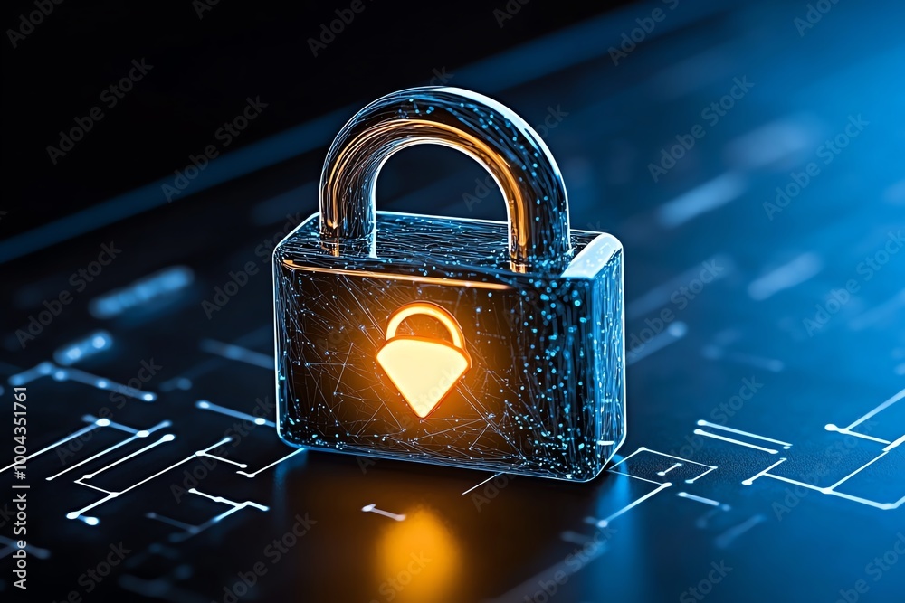 Aufkleber a glowing padlock icon on a digital interface, representing end-to-end encryption for secure, anonym